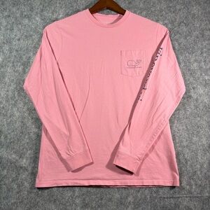 Vineyard‎ Vines Mens Pink Whalle Graphic Pocketed Long Sleeve T-Shirt Size M